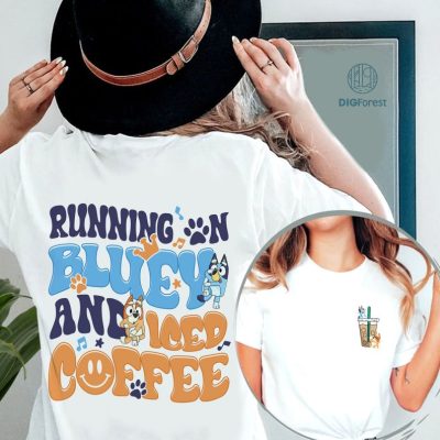 Running On Blue Dog And Iced Coffee Png, Bluey Family Shirt, Bluey Iced Coffee Png, Bluey Toddler Shirt, Bluey And Bingo Design, Digital Download