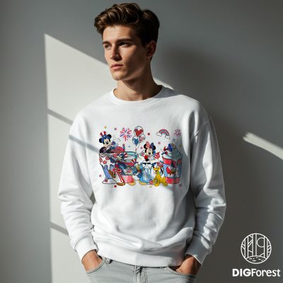 Disney Mickey and Friends 4th of July Coffee Latte Shirt - Red White & Blue Sublimation Tee