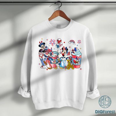 Disney Mickey and Friends 4th of July Coffee Latte Shirt - Red White & Blue Sublimation Tee