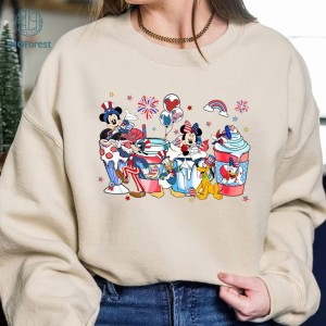 Disney Mickey and Friends 4th Of July Coffee Latte PNG, Mickey And Friend 4th Of July Download, Fourth Of July Sublimation Shirt, Red White And Blue