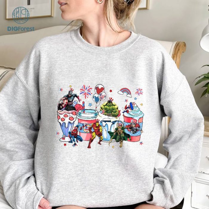 Avengers 4th Of July Latte Drink Cup Png, Avengers Independence Day Coffee Latte Png, USA Epcot Sweatshirt, Fourth Of July Digital Download