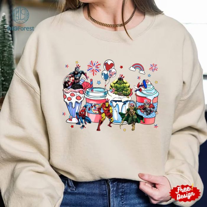 Avengers 4th Of July Latte Drink Cup Png, Avengers Independence Day Coffee Latte Png, USA Epcot Sweatshirt, Fourth Of July Digital Download