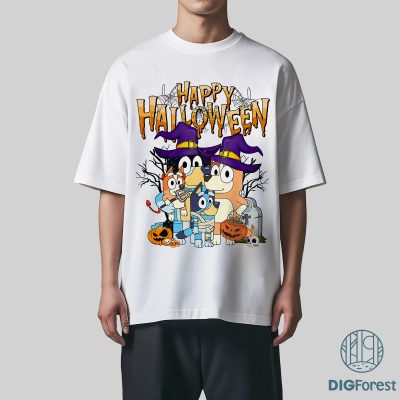 Bluey Family Halloween Shirt - Blue Dog Spooky Tee, Horror Bluey Graphic, Kids Halloween Outfit