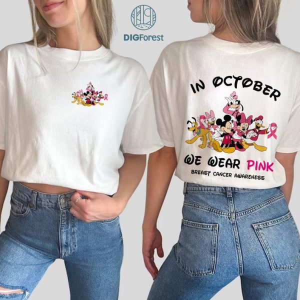 Disney In October We Wear Pink Breast Cancer Png | Breast Cancer Awareness Month Design | Mickey and Friends Shirt | Breast Cancer Gifts For Women | Instant Download