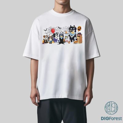 Bluey Addams Family Halloween Shirt - Blue Dog Spooky Tee, Happy Heelerween Graphic, Bluey Kids Outfit