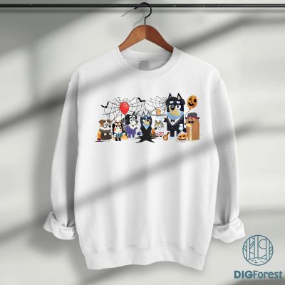 Bluey Addams Family Halloween Shirt - Blue Dog Spooky Tee, Happy Heelerween Graphic, Bluey Kids Outfit