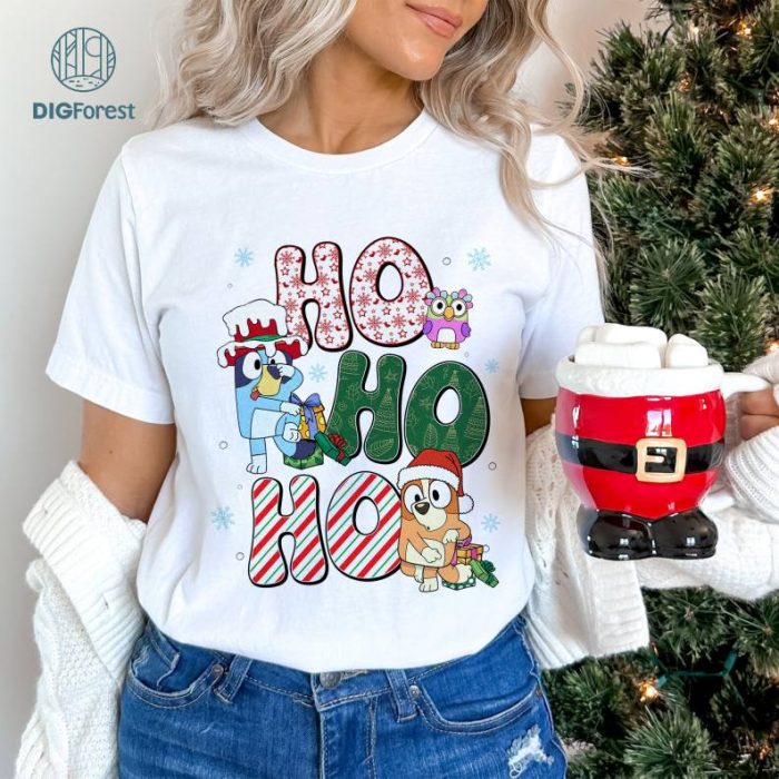 Bluey Hohoho Christmas Png | Bluey Christmas Shirt | Blue Dog Christmas | Bluey and Bingo PNG | Bluey Kids PNG | Bluey Family PNG