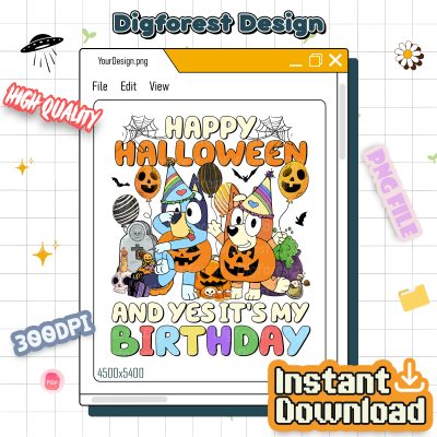Bluey and Bingo Happy Halloween Birthday Shirt - Yes It's My Birthday Tee, Blue Dog Graphic, Bluey Kids Outfit Bluey and Bingo Happy Halloween Birthday Shirt - Yes It's My Birthday Tee, Blue Dog Graphic, Bluey Kids Outfit