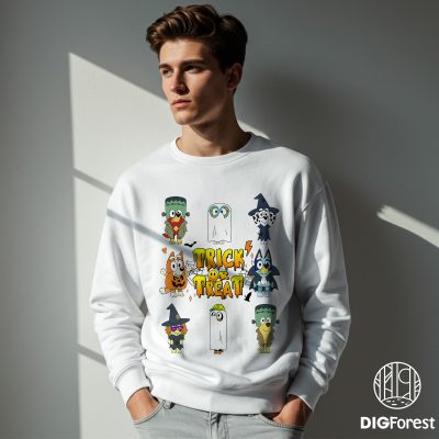 Bluey Halloween Trick Or Treat Shirt - Blue Dog Spooky Tee, Bluey Family Graphic, Cute Halloween Friends Outfit