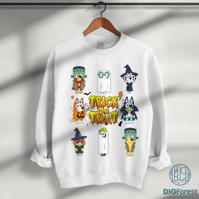 Bluey Halloween Trick Or Treat Shirt - Blue Dog Spooky Tee, Bluey Family Graphic, Cute Halloween Friends Outfit