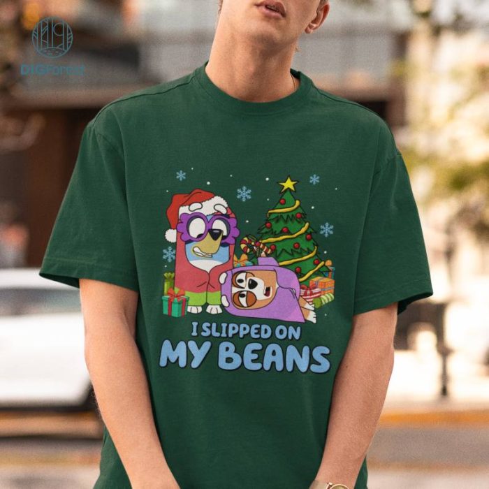 Bluey Christmas Slipped On My Beans Png | Bluey Christmas Shirt | Blue Dog Christmas | Bluey and Bingo PNG | Bluey Kids PNG | Bluey Family PNG