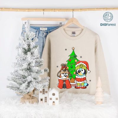 Bluey and Bingo Family Merry Christmas 2024 Shirt | Bluey Family Christmas Shirt | Blue Dog Christmas PNG | Bluey and Bingo Kids Shirt