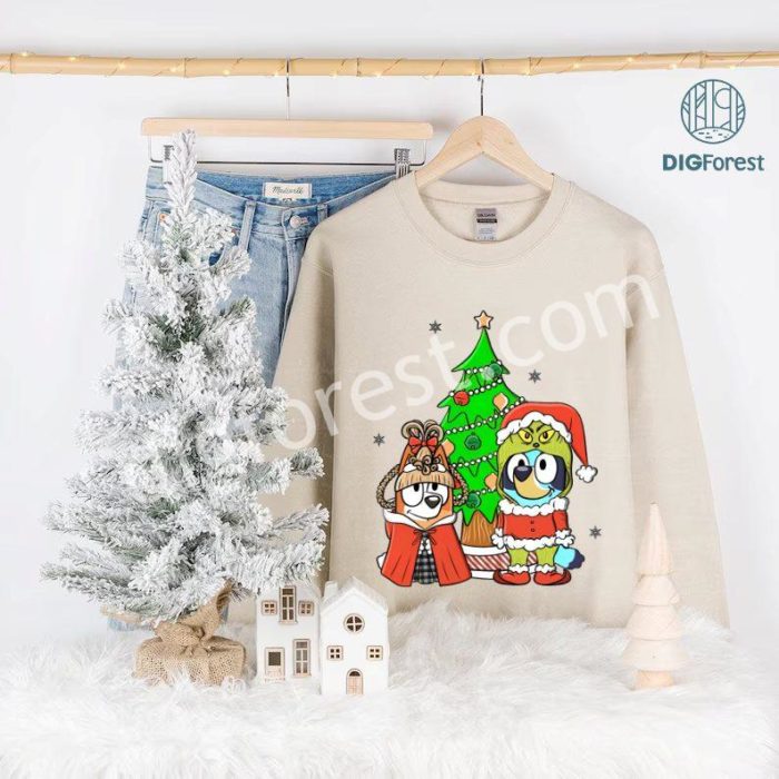 Bluey and Bingo Family Merry Christmas 2024 Shirt | Bluey Family Christmas Shirt | Blue Dog Christmas PNG | Bluey and Bingo Kids Shirt