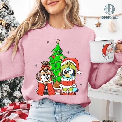 Bluey and Bingo Family Merry Christmas 2024 Shirt | Bluey Family Christmas Shirt | Blue Dog Christmas PNG | Bluey and Bingo Kids Shirt