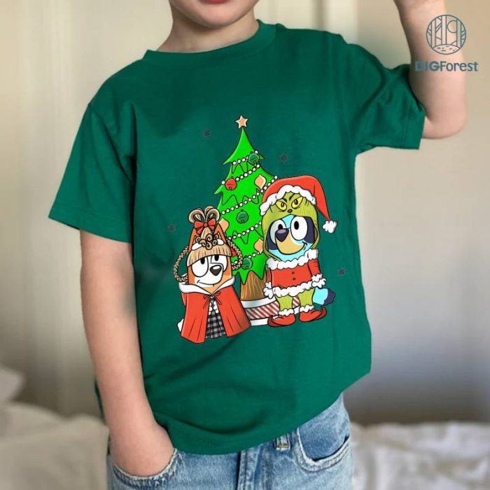 Bluey and Bingo Family Merry Christmas 2023 PNG | Bluey Family Christmas Shirt | PNG Blue Dog Christmas | Bluey and Bingo | Bluey Kids PNG