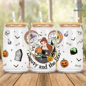 Disney Belle Princess 16Oz Glass Can Wrap Png | Beauty and the Beast Glass Can Wrap | Disneyland Can Glass | Libbey Can Glass | Trick or Treat