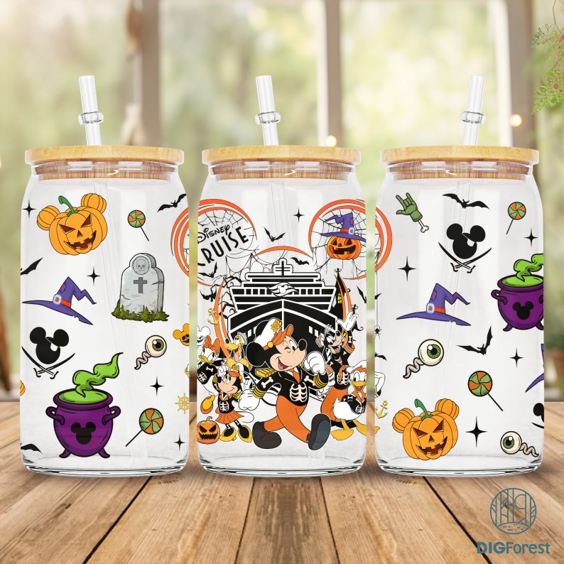 Disney Mickey and Friends Cruise Line Glass Can Wrap Png | Cruise Squad 25th Silver Anniversary At Sea 2023 16oz Libbey Glass Can Wrap Family Trip