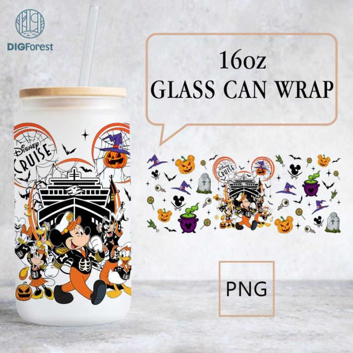 Disney Mickey and Friends Cruise Line Glass Can Wrap Png | Cruise Squad 25th Silver Anniversary At Sea 2023 16oz Libbey Glass Can Wrap Family Trip