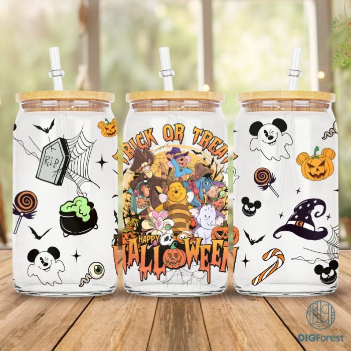 Disney Winnie The Pooh Halloween Glass Wrap, Pooh And Friends Halloween 16oz Libbey Glass Can Wrap, Trick Or Treat, Spooky Season, Halloween Png