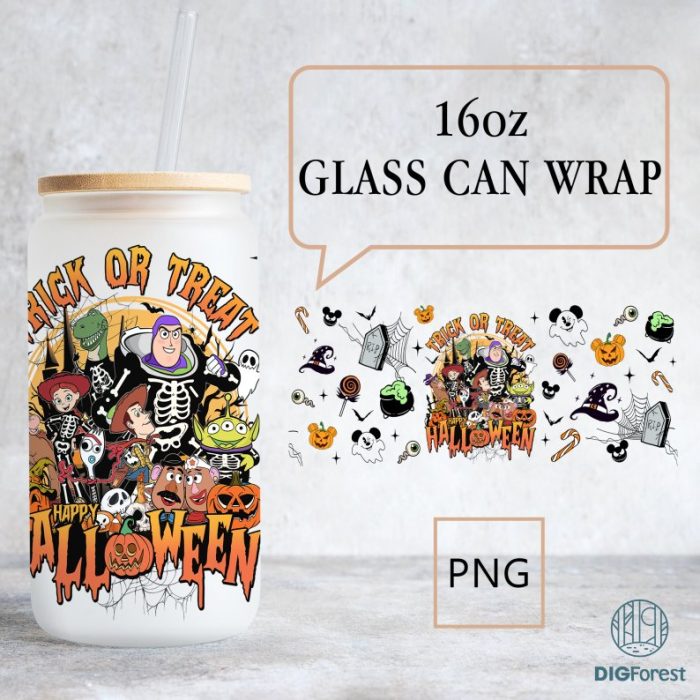 Disney Toy Story Halloween Glass Can | Toy Story Scary Characters | 16Oz Libbey Glass Can Wrap | Trick Or Treat Wrap Png