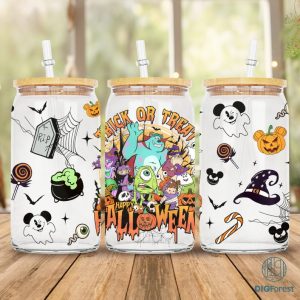 Disney Monsters Inc Halloween glass can, 16oz Libbey Glass Can Wrap, Halloween Monsters Inc Characters, Spooky Monsters, Trick or Treat Wrap PNG