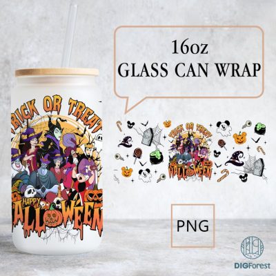 Disney Villains Halloween 16oz Can Glass Wrap, Bad Witches Club Can Glass, Libbey Can Glass, Bad Girls Can Glass Wrap, Halloween Png