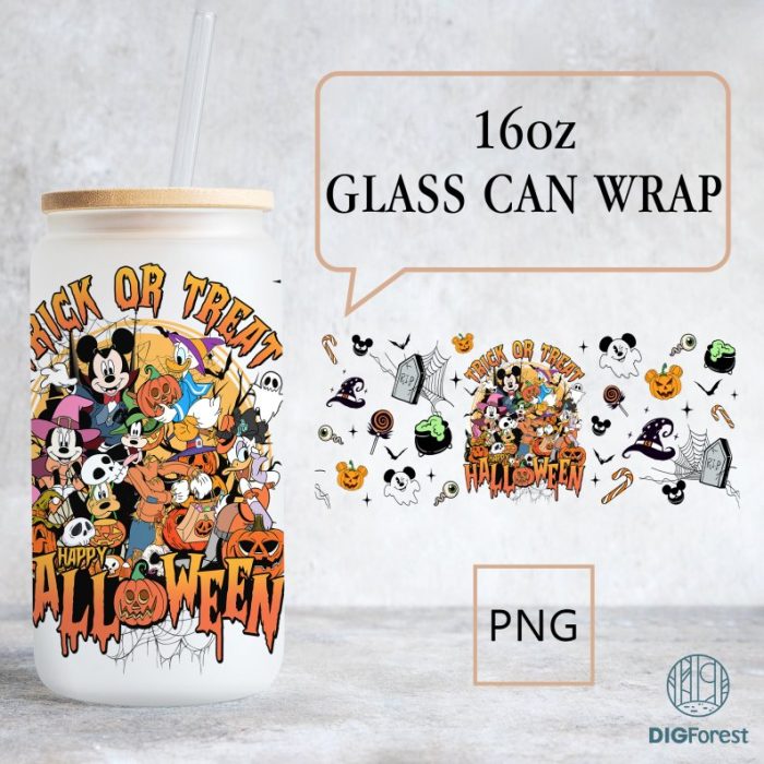 Disney Mickey Halloween Libbey 16oz Glass Can Wrap | Libbey Glass Wrap | Mickey's Not So Scary | Spooky Vibes | Halloween Glass Can | Halloween Png