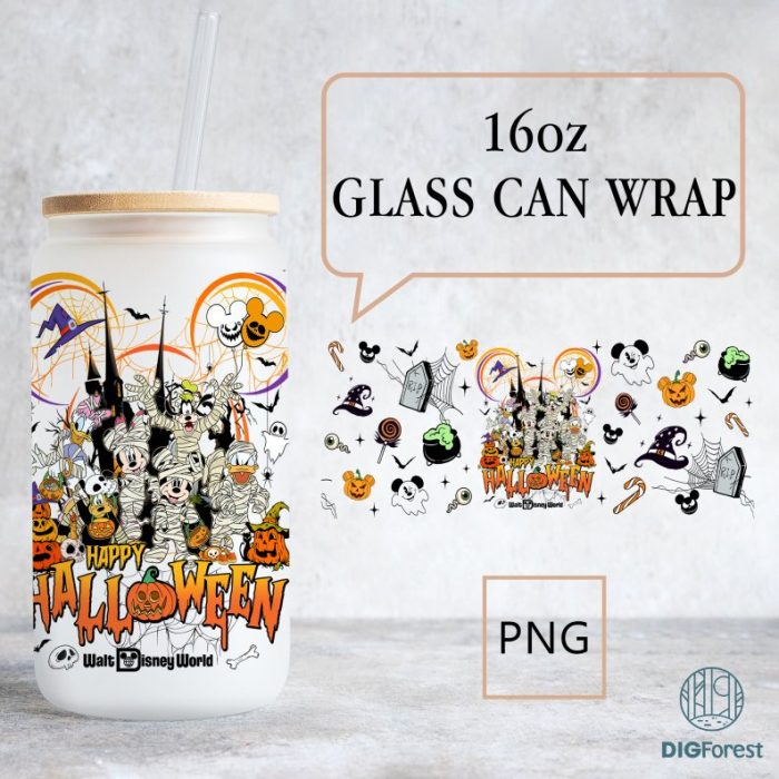 Disney Mickey Halloween Libbey 16oz Glass Can Wrap Design |  Spooky Vibes | Halloween Glass Can | Libbey Glass Wrap | Mickey's Not So Scary | Halloween Png
