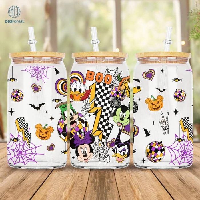 Disney Mickey Checkered Halloween Boo Team, Magic Kingdom, Halloween Costume, 16oz Libbey Glass Can Wrap, Trick Or Treat, Spooky Vibes Tumbler Wrap