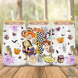 Disney Toy Story Checkered Halloween Boo Team, Buzz Lightyear Halloween Png, 16oz Libbey Glass Can Wrap, Trick Or Treat, Spooky Vibes Tumbler Wrap