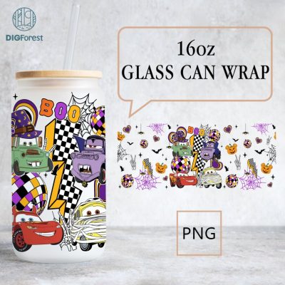 Disney Cars 16oz Libbey Glass Can Wrap, Lightning McQueen Cars Halloween Team glass can, Spooky Halloween Costume, Trick r Treat Tumbler Wrap PNG Disney Cars 16oz Libbey Glass Can Wrap, Lightning McQueen Cars Halloween Team glass can, Spooky Halloween Costume, Trick r Treat Tumbler Wrap PNG
