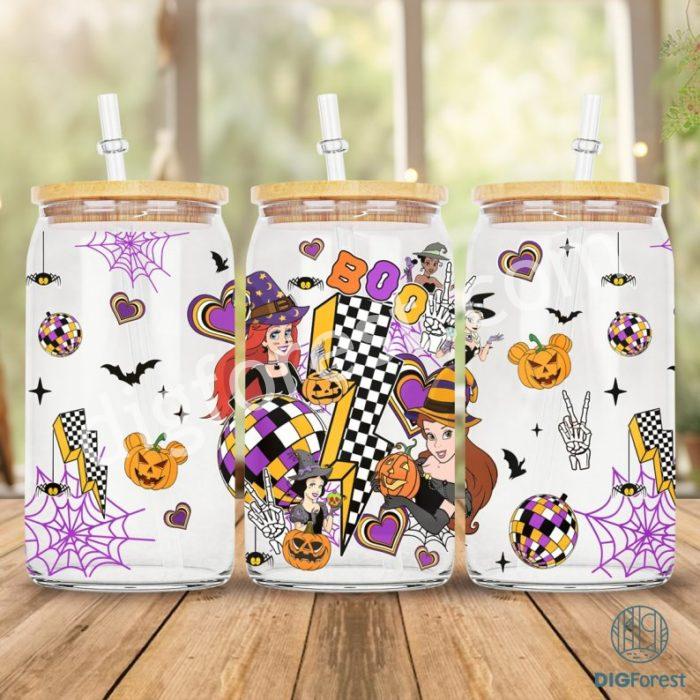 16oz Disney Princesses Halloween Glass Can Wrap, Halloween Png Wrap, Belle Snow White Ariel Tiana Aurora Png,Princesses Tumbler,Princesses Png