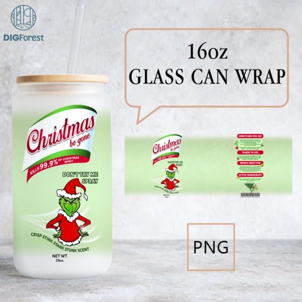 Merry Grinchmas 16oz Libbey Glass Can Wrap Design Sublimation PNG | The Grinch Christmas Be Gone Png | Grinch Coffee Tumbler Wrap PNG