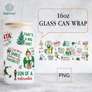 Buddy The Elf Christmas 16oz Libbey Glass Can Wrap, Christmas Elf Glass Can Sublimation Png, Son Of A Nutcracker, Christmas Coffee Png File