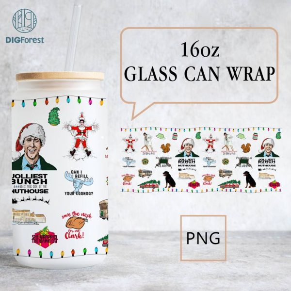 Christmas Vacation 16 Oz Libbey Glass Can Wrap, National Lampoon's Christmas Vacation Png, Clark Griswold Glass Can, Christmas Coffee Design