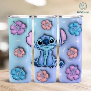 3D Inflated Stitch Tumbler PNG, Disney Stitch Tumbler 20oz Design, Touch Me And I Will Bite You, 20oz Skinny Sublimation,3D Puffy Stitch, 3D Cartoon Tumbler