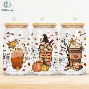 Halloween Fall Wizard World Coffee Wrap, Libbey Glass Can, Magical School, Wizard School 16Oz Glass Can Wrap, Spooky Vibes, Trick Or Treat