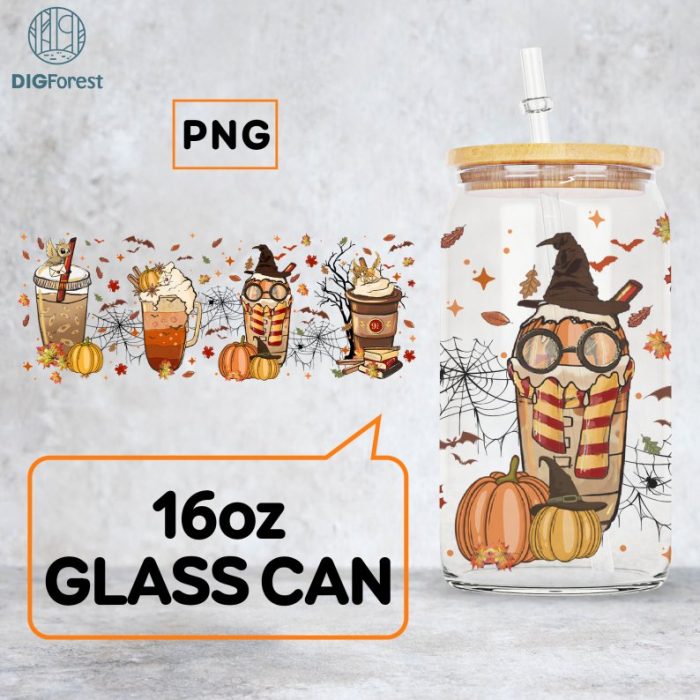 Halloween Fall Wizard World Coffee Wrap, Libbey Glass Can, Magical School, Wizard School 16Oz Glass Can Wrap, Spooky Vibes, Trick Or Treat