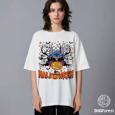 Disney Two-Sided Stitch Halloween Shirt - Nightmare On Main Street Tee, Stitch Horror Graphic, Disneyland Trip 2025