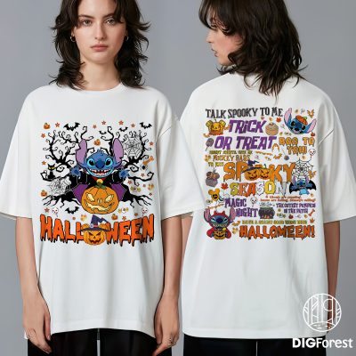 Disney Two-Sided Stitch Halloween Shirt - Nightmare On Main Street Tee, Stitch Horror Graphic, Disneyland Trip 2025