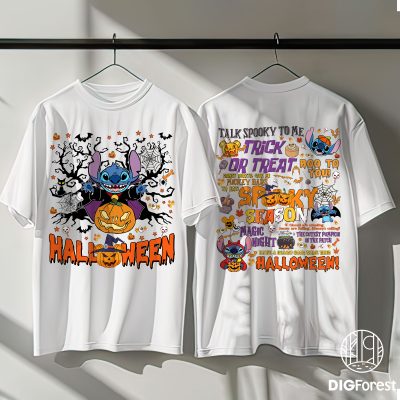 Disney Two-Sided Stitch Halloween Shirt - Nightmare On Main Street Tee, Stitch Horror Graphic, Disneyland Trip 2025
