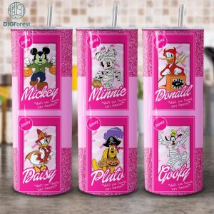 Disney Horror Characters Pink 20oz Tumbler Wrap Png, Mickey and Friends Halloween Horror Png, Horror Dolls 20 oz Sublimation, Horror Dolls PNG