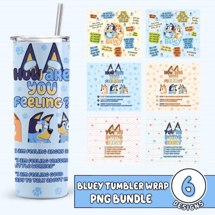 20oz Blue Dog Tumbler Wrap Bundle, Bluey PNG Sublimation Skinny Tumbler Wrap, Bundle Tumbler Wrap Design Blue Dog, Bluey Tumbler Wrap