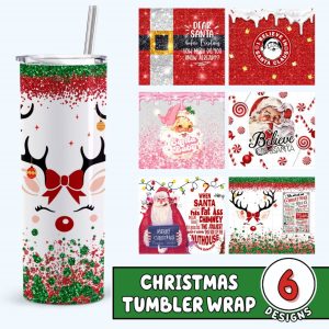 Christmas Tumbler Wrap | Seamless 20Oz Skinny Tumbler Design Png | 20oz Sublimation Tumbler | Instant Download |Santa Claus Christmas Bundle