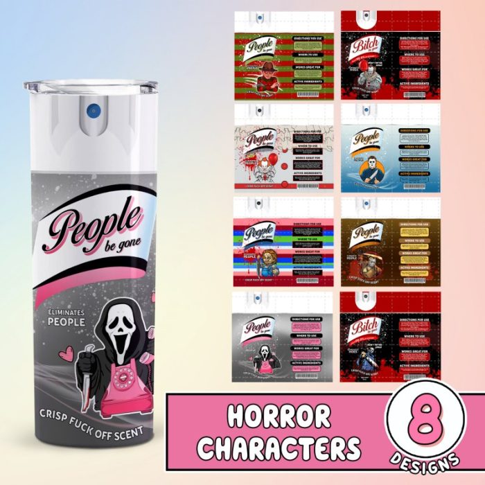 Horror Movie Bundle of Spray 20 Oz Skinny Tumbler Sublimation PNG, People Be Gone Design, Instant Download, Halloween Horror Sublimation