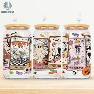 Ghost Tarrot Cards Glass Wrap PNG, 16oz Libbey Can Wrap, Halloween Ghost Tarot Card Png, Retro Halloween Png, Retro Western Png, Download