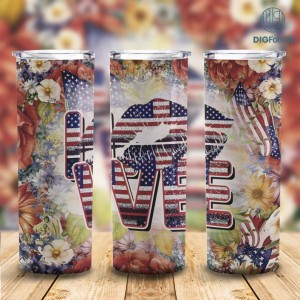 3D Florals Tumbler Wrap American Flag, 3D Flower 4th Of July Sublimation, Straight Skinny 20oz Tumbler Wrap, USA Digital PNG