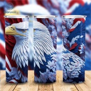 3D Bald Eagle American Flag 20 oz Tumbler Wrap, Skinny Tumbler Sublimation Design, Straight & Tapered Tumbler PNG, Instant Digital Download