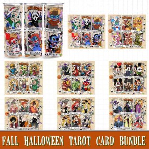 Disney Horror Tarrot Card Halloween Bundle Coffee Tumbler Design Png, Mickey and Friends Tumbler Wrap, Halloween Cartoon Spooky Season Png