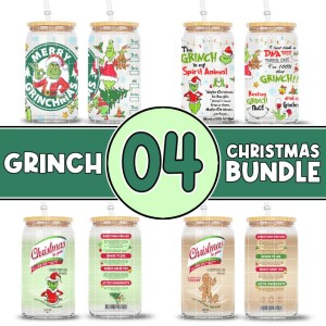 Merry Grinchmas Bundle 16oz Libbey Glass Can Wrap Design Sublimation PNG | The Grinch Christmas 2023 | Grinch Coffee Tumbler Wrap PNG